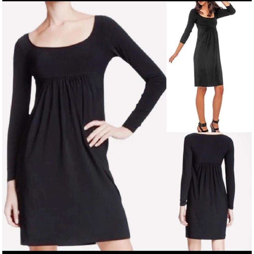 Norma Kamali Mama Scoop Neck Empire Waist‎ Jersey Dress S Ruched Cuffs Maternity